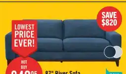 The Brick River 87 Linen-Look Fabric Sofa with Wood Base and Legs - Blue offer