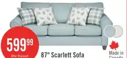 The Brick Made in Canada Scarlett 87 Chenille Fabric Sofa with Rolled Arms and Accent Pillows - Marine Blue offer
