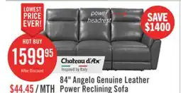 The Brick Chateau dAx Angelo 84.25 Genuine Leather Power Reclining Sofa with Power Headrests - Grey offer