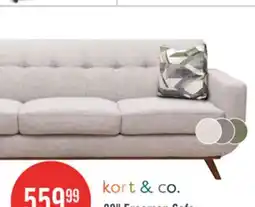 The Brick Kort & Co. Freeman 88 Linen-Look Fabric Sofa with Wood Base and Tufted Back Cushions - Dove White offer