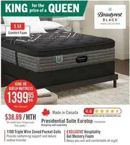 The Brick Beautyrest Black Hotel Presidential Suite Eurotop Medium King Mattress offer