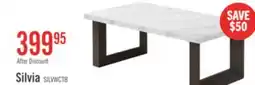 The Brick Silvia 48 Modern Coffee Table - White and Grey Marble Look with Brown Wood Legs offer