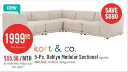 The Brick Kort & Co. Oaklyn Modular 5-Piece Fabric Sectional with Tufted Seat Cushions - Beige offer