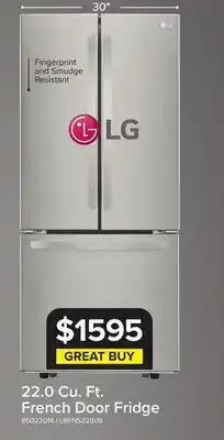 Leon's LG 30 22 Cu. Ft. Smudge Resistant Stainless Steel French Door Refrigerator - LRFNS2200S offer