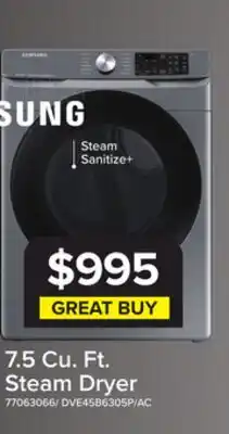Leon's Samsung Platinum Steam Front Load Dryer (7.5 cu.ft.) - DVE45B6305P/AC offer