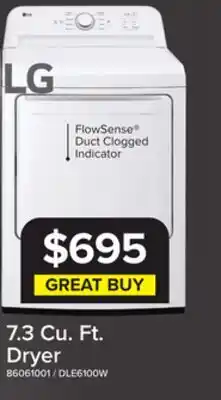 Leon's LG White Rear Control Energy Star Dryer with Sensor Dry (7.3 Cu. Ft) - DLE6100W offer