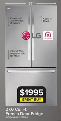 Leon's LG 35.75 27 Cu. Ft. Stainless Steel Smart Counter-Depth MAX French Door Refrigerator - LRFLC2706S offer