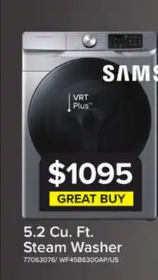 Leon's Samsung Platinum Steam Front Load Washer (5.2 cu. ft.) - WF45B6300AP/US offer