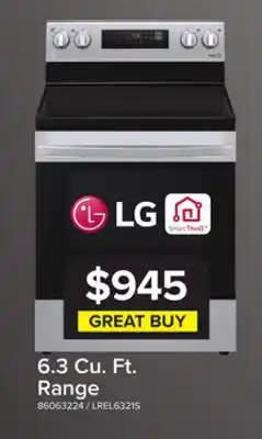 Leon's LG Stainless Steel 6.3 cu ft. Electric ThinQ Range with EasyClean -LREL6321S offer