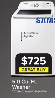 Leon's Samsung White Top Load Washer with ActiveWave Agitator (5.0 Cu.Ft) - WA44A3205AW/A4 offer