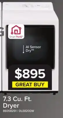 Leon's LG White Ultra Large Capacity Rear Control Electric Dryer with AI Sensing (7.3 Cu. Ft) - DLE8200W offer