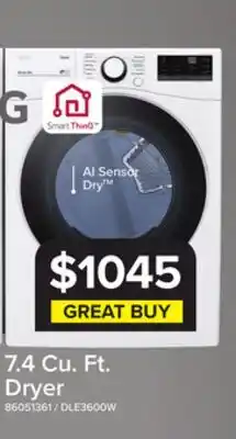 Leon's LG White Smart Wi-Fi Enabled Front Load Electric Dryer with Built-In AI (7.4 Cu. Ft.) - DLE3600W offer