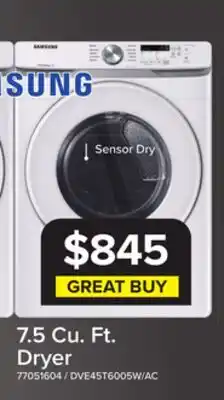 Leon's Samsung White Front Load Electric Dryer with Shallow Depth (7.5 Cu.Ft) - DVE45T6005W/AC offer