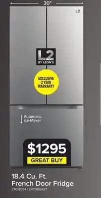 Leon's L2 29.5 18.4 Cu. Ft. Stainless Steel French Door Refrigerator - LRF18B5AST offer