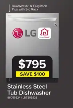 Leon's LG Smudge Resistant Stainless Steel Top Control Smart Dishwasher with TrueSteam - LDTS5552S offer