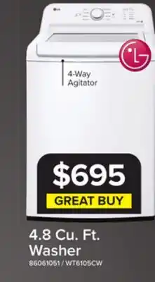 Leon's LG White Top Load Washer with Agitator and SlamProof Glass Lid (4.8 Cu. Ft) -WT6105CW offer