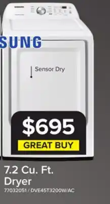 Leon's Samsung White Electric Dryer with Sensor Dry (7.2 Cu.Ft) - DVE45T3200W/AC offer