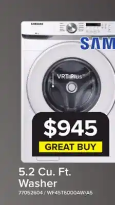 Leon's Samsung White Front Load Washer with Shallow Depth (5.2 Cu.Ft) - WF45T6000AW/A5 offer