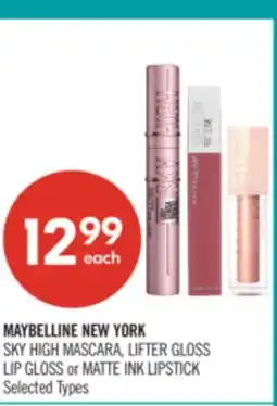Shoppers Drug Mart MAYBELLINE NEW YORK SKY HIGH MASCARA, LIFTER GLOSS LIP GLOSS or MATTE INK LIPSTICK offer