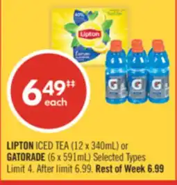 Shoppers Drug Mart LIPTON ICED TEA (12 x 340mL) or GATORADE (6 x 591mL) offer