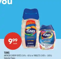 Shoppers Drug Mart TUMS ANTACID CHEWY BITES (54's - 60's) or TABLETS (140's - 160's) offer
