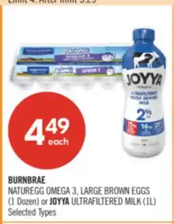 Shoppers Drug Mart BURNBRAE NATUREGG OMEGA 3, LARGE BROWN EGGS (1 Dozen) or JOYYA ULTRAFILTERED MILK (1L) offer