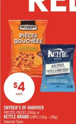 Shoppers Drug Mart SNYDER'S OF HANOVER PRETZEL PIECES (240g) or KETTLE BRAND CHIPS (156g - 198g) offer