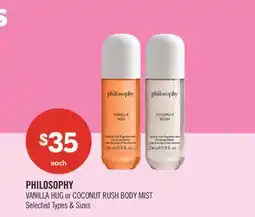 Shoppers Drug Mart PHILOSOPHY VANILLA HUG or COCONUT RUSH BODY MIST offer