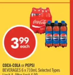 Shoppers Drug Mart COCA-COLA or PEPSI BEVERAGES 6 x 710mL offer