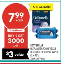 Shoppers Drug Mart COTTONELLE ULTRA BATHROOM TISSUE (6 Roll) or PERSONAL WIPES (2 x 42's) offer