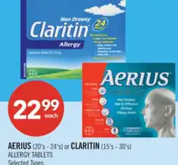 Shoppers Drug Mart AERIUS (20's - 24's) or CLARITIN (15's - 30's) ALLERGY TABLETS offer