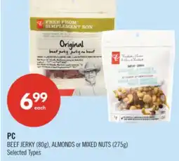 Shoppers Drug Mart PC BEEF JERKY (80g), ALMONDS or MIXED NUTS (275g) offer