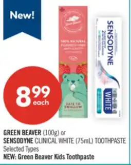 Shoppers Drug Mart GREEN BEAVER (100g) or SENSODYNE CLINICAL WHITE (75mL) TOOTHPASTE offer