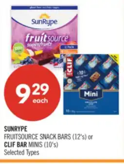 Shoppers Drug Mart SUNRYPE FRUITSOURCE SNACK BARS (12's) or CLIF BAR MINIS (10's) offer