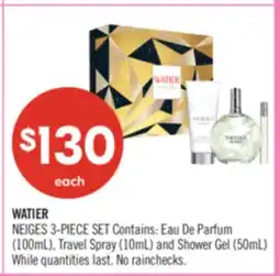 Shoppers Drug Mart WATIER NEIGES 3-PIECE SET Contains: Eau De Parfum (100mL), Travel Spray (10mL) and Shower Gel (50mL) offer