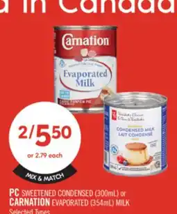 Shoppers Drug Mart PC SWEETENED CONDENSED (300 mL) or CARNATION EVAPORATED (354 mL) MILK offer