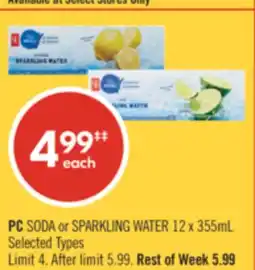 Shoppers Drug Mart PC SODA or SPARKLING WATER offer