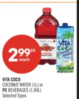 Shoppers Drug Mart VITA COCO COCONUT WATER (1L) or PC BEVERAGES (1.89L) offer