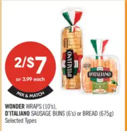 Shoppers Drug Mart WONDER WRAPS (10's), D'ITALIANO SAUSAGE BUNS (6's) or BREAD (575g) offer