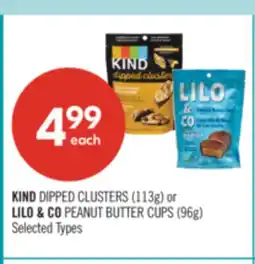 Shoppers Drug Mart KIND DIPPED CLUSTERS (113g) or LILO & CO PEANUT BUTTER CUP (96g) offer