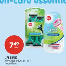 Shoppers Drug Mart LIFE BRAND DISPOSABLE RAZORS 3's - 10's offer