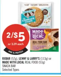 Shoppers Drug Mart RXBAR (52 g), LENNY & LARRY'S (113 g) or MADE WITH LOCAL REAL FOOD (53 g) SNACK BAR offer