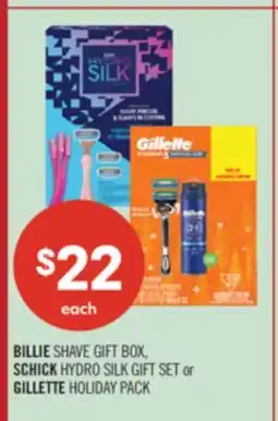 Shoppers Drug Mart BILLIE SHAVE GIFT BOX, SCHICK HYDRO SILK GIFT SET or GILLETTE HOLIDAY PACK offer