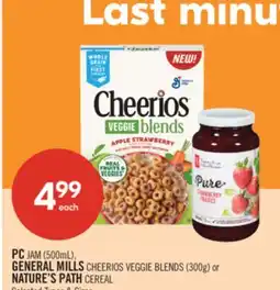 Shoppers Drug Mart PC JAM (500mL), GENERAL MILLS CHEERIOS VEGGIE BLENDS (300g) or NATURE'S PATH CEREAL offer