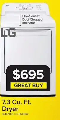 Leon's LG White Rear Control Energy Star Dryer with Sensor Dry (7.3 Cu. Ft) - DLE6100W offer