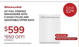 Goemans Appliances KitchenAid 24 FULL CONSOLE DISHWASHER offer