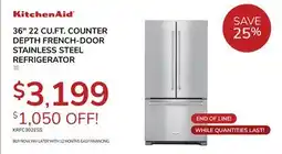 Goemans Appliances KITCHENAID 36 22 CU. FT. COUNTER DEPTH FRENCH-DOOR STAINLESS STEEL REFRIGERATOR offer