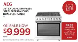 Goemans Appliances AEG 36 6.7 CU. FT. STAINLESS STEEL FREESTANDING DUAL FUEL RANGE SALE offer