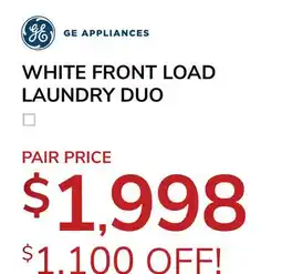 Goemans Appliances GE WHITE FRONT LOAD LAUNDRY DUO offer