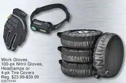 PartSource Work Gloves, 100-pk Nitril Gloves, Headlamps or 4-pk Tire Covers offer